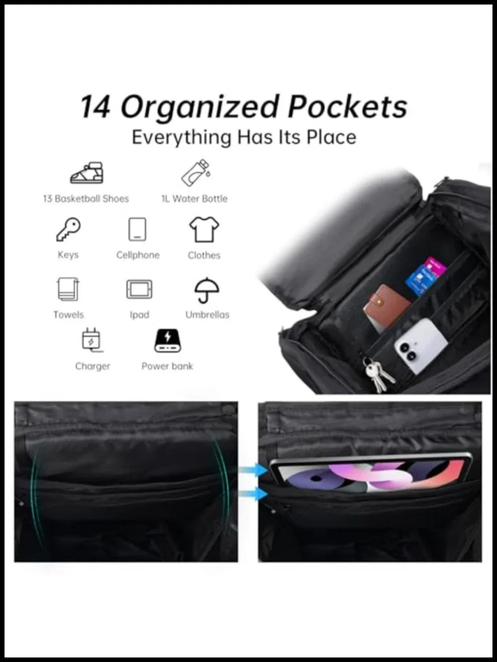 Pickleball Bag for 6+ Paddles with Shoe Compartment & Wet/Dry Pocket